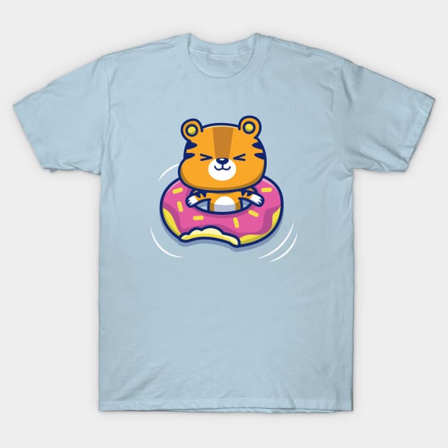 Cute Tiger With Swim Ring Donut T-Shirt by Catalyst Labs